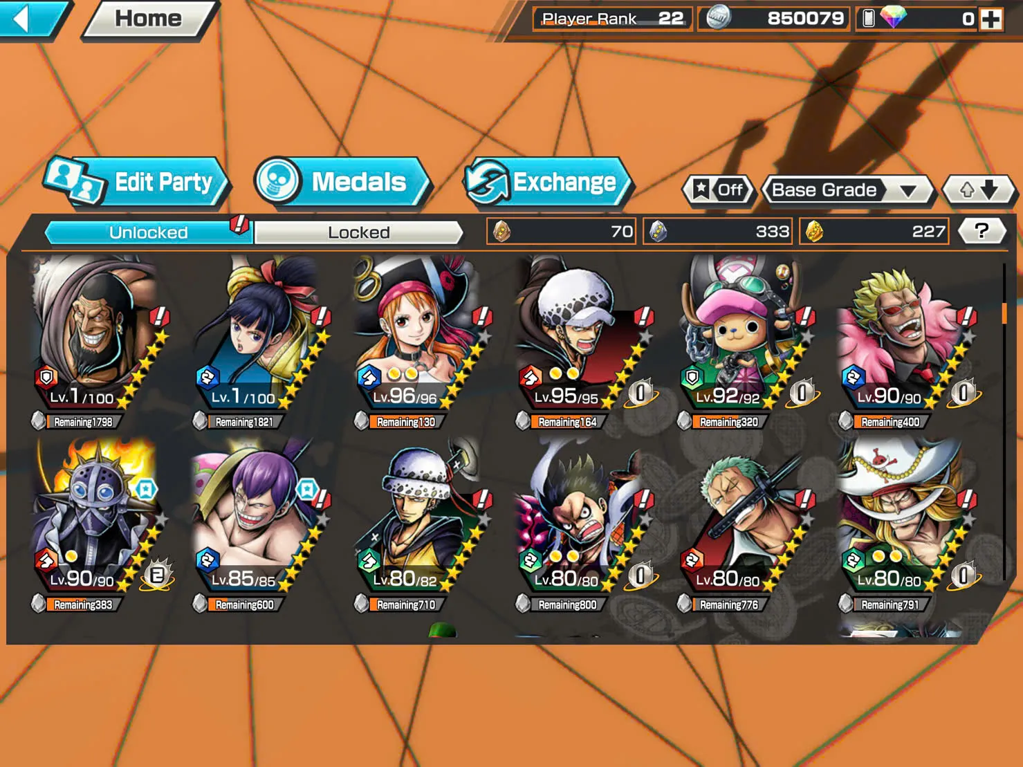 BR350-IOS+Android-4 Ex(Yamato Ace+Snake+Black Beard+Shank V3)+Good Medal+Support 132%+Sanji+King+Robin+Young Ray+Karasu+Donflamingo