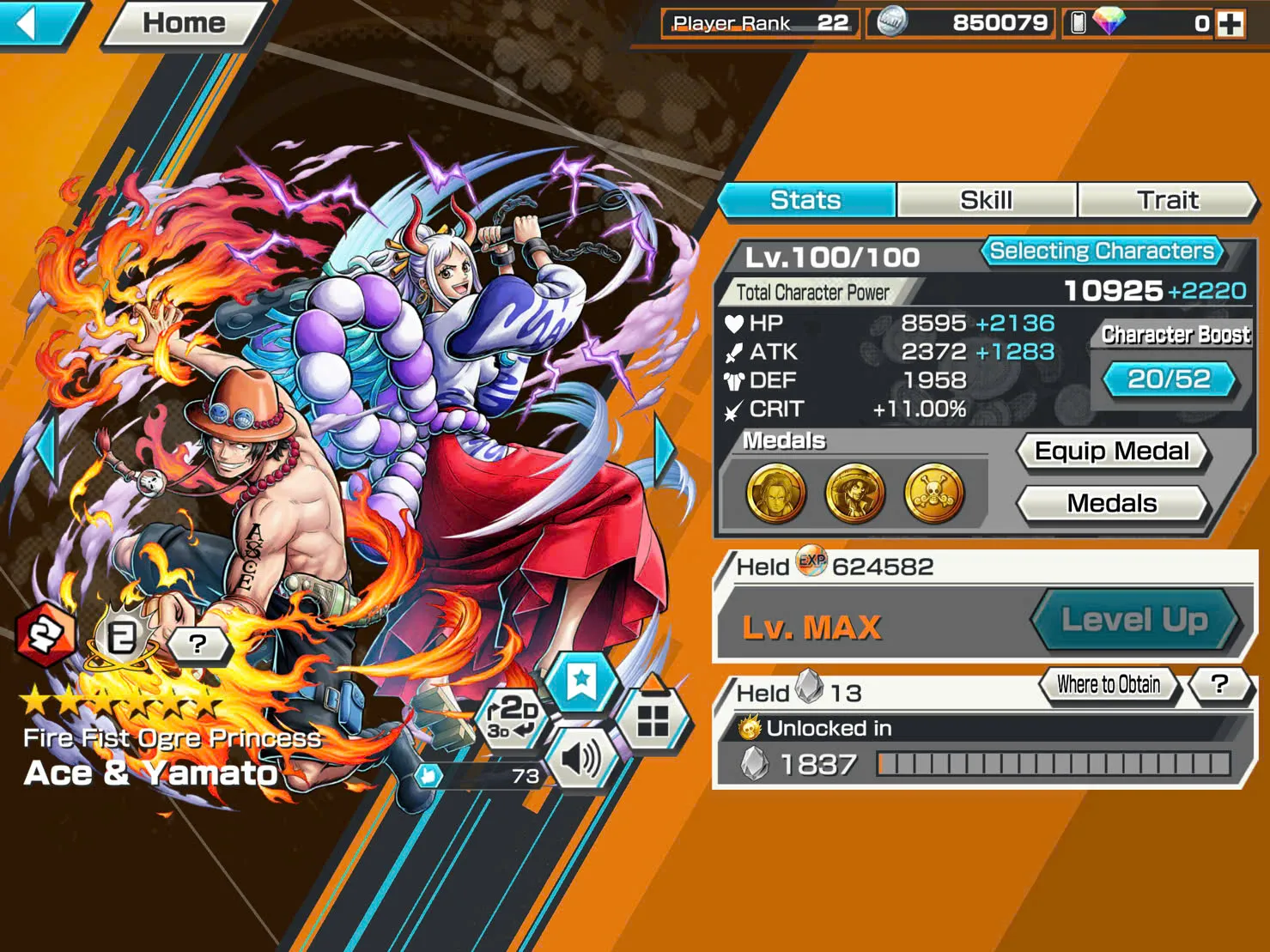 BR350-IOS+Android-4 Ex(Yamato Ace+Snake+Black Beard+Shank V3)+Good Medal+Support 132%+Sanji+King+Robin+Young Ray+Karasu+Donflamingo
