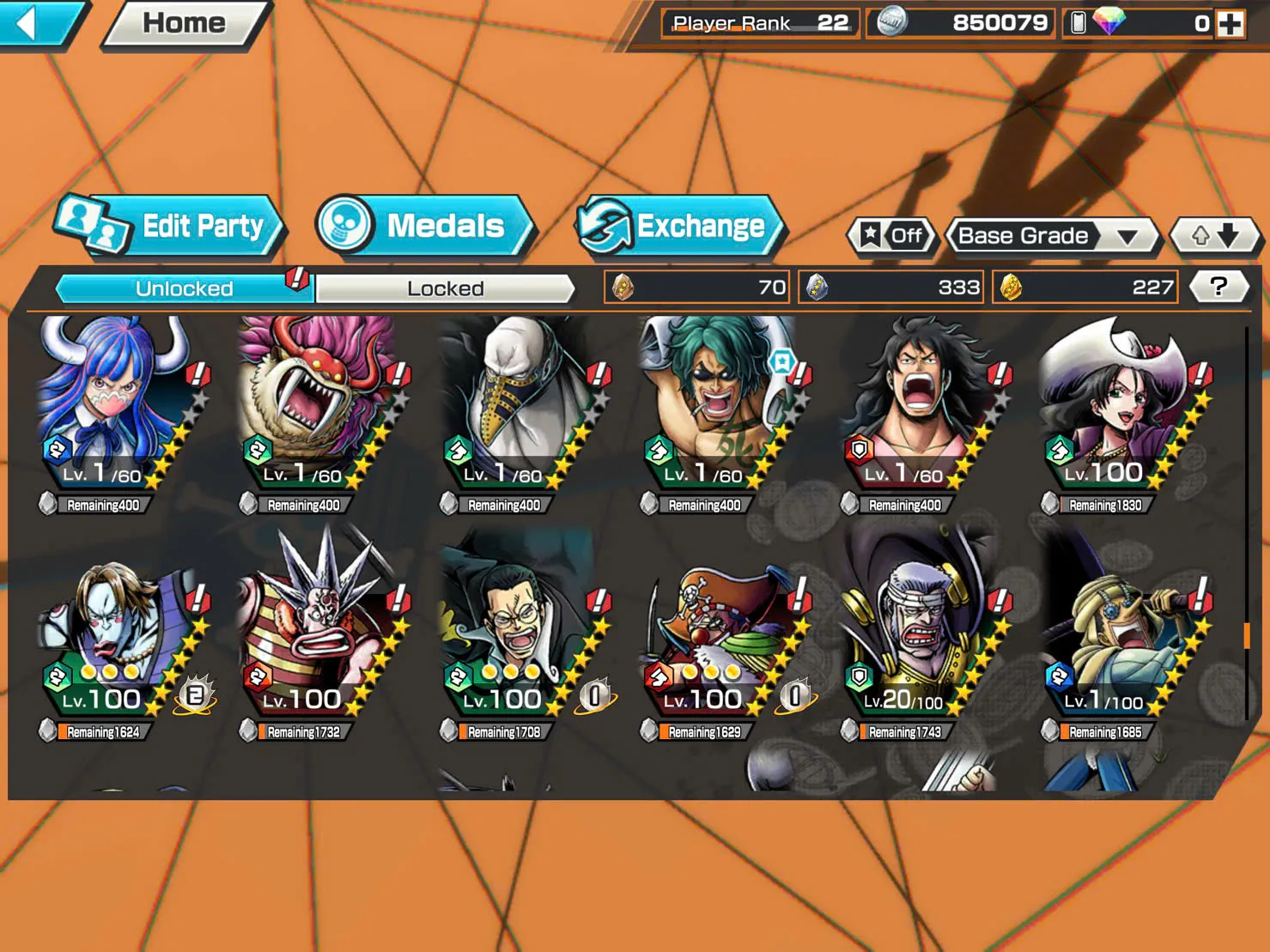 BR350-IOS+Android-4 Ex(Yamato Ace+Snake+Black Beard+Shank V3)+Good Medal+Support 132%+Sanji+King+Robin+Young Ray+Karasu+Donflamingo