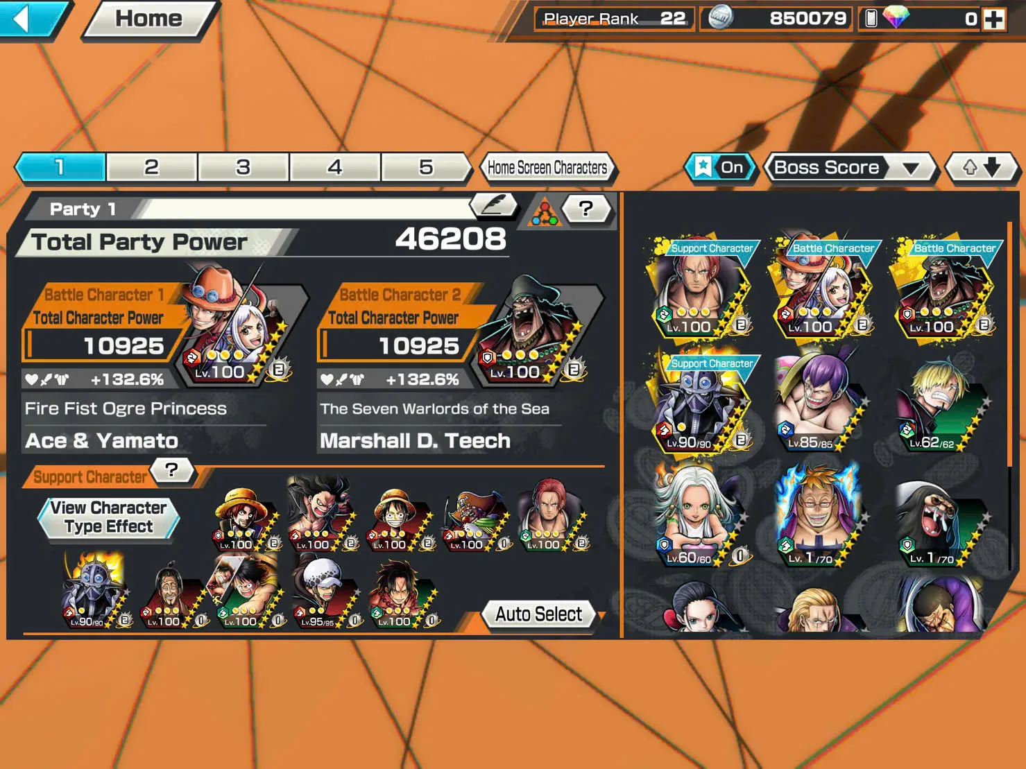 BR350-IOS+Android-4 Ex(Yamato Ace+Snake+Black Beard+Shank V3)+Good Medal+Support 132%+Sanji+King+Robin+Young Ray+Karasu+Donflamingo
