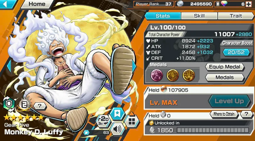 BR381-IOS+Android-Hyber Boost 16+9 Ex(Snake+Luffy Gear 5+Yamato Ace+Roger v2+Kid Law+Zoro+Shank Red+Big Mom+Shank v2)+Good Medal+Support 158%+Young Ray Max+New Uta+Kaku+Broggy+Bluneo+Ulti+Craker+Sanji+Shiryu+King Alber