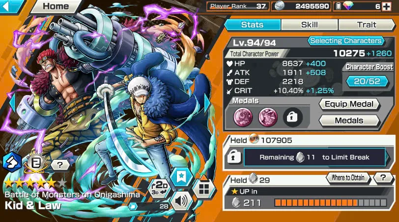 BR381-IOS+Android-Hyber Boost 16+9 Ex(Snake+Luffy Gear 5+Yamato Ace+Roger v2+Kid Law+Zoro+Shank Red+Big Mom+Shank v2)+Good Medal+Support 158%+Young Ray Max+New Uta+Kaku+Broggy+Bluneo+Ulti+Craker+Sanji+Shiryu+King Alber