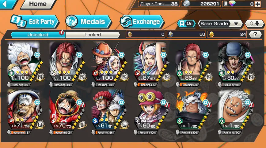 BR398-Hyber 12+8 Ex(Kuzan+Shank v4+Luffy Gear 5+Yamato Ace+Yamato Red+Kid Law+Shank v3+Akainu)+Good Medal+Support 148%+S-Bear+Egghead Zoro+Egghead Luffy+S-Hawk+Kaku+Pacifista