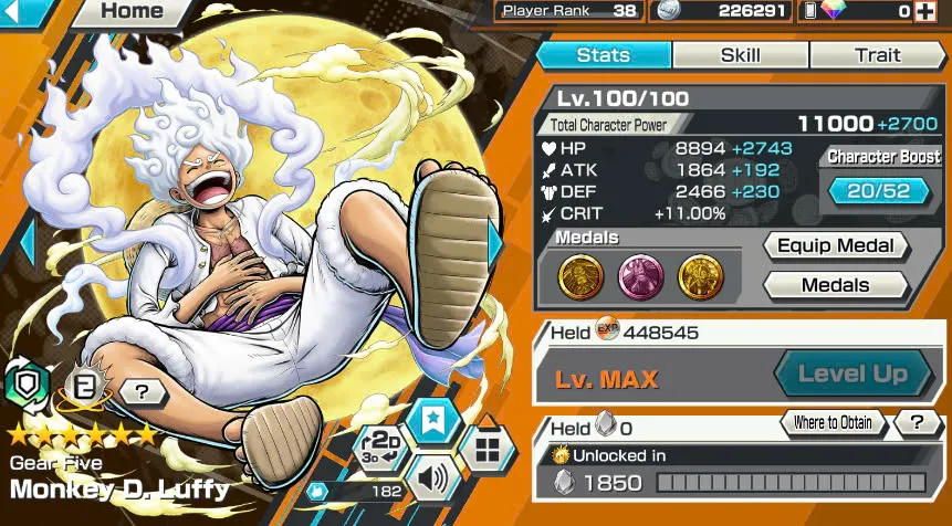 BR398-Hyber 12+8 Ex(Kuzan+Shank v4+Luffy Gear 5+Yamato Ace+Yamato Red+Kid Law+Shank v3+Akainu)+Good Medal+Support 148%+S-Bear+Egghead Zoro+Egghead Luffy+S-Hawk+Kaku+Pacifista