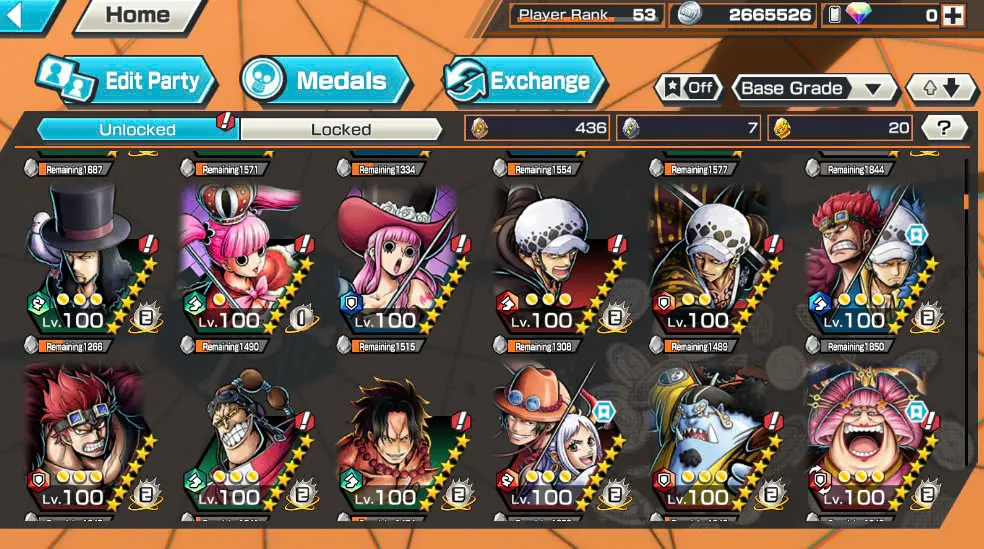 BR418-IOS+Android-Hyber Boost 56+10 Ex(Luffy Gear 5 +Yamato Ace+Kid Law+Shank Red+Luffy+Zoro+Yamato Red+Big Mom+White Beard+Oden)+Vip Medal+Support 163%+Many Bounty Festival Max+Donflamingo Max+Ben Beckman+Uta+King Alber+Bluneo+Kaku+Dorry