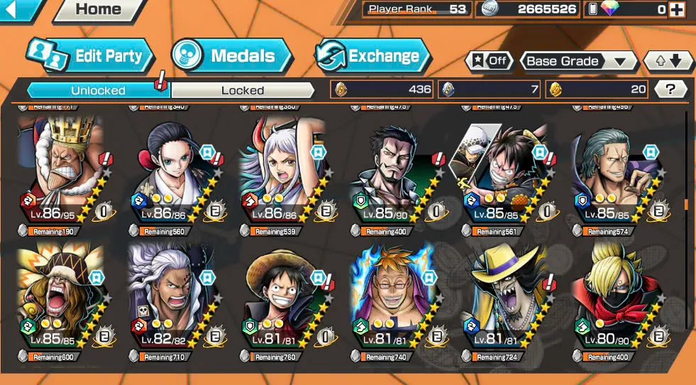 BR418-IOS+Android-Hyber Boost 56+10 Ex(Luffy Gear 5 +Yamato Ace+Kid Law+Shank Red+Luffy+Zoro+Yamato Red+Big Mom+White Beard+Oden)+Vip Medal+Support 163%+Many Bounty Festival Max+Donflamingo Max+Ben Beckman+Uta+King Alber+Bluneo+Kaku+Dorry