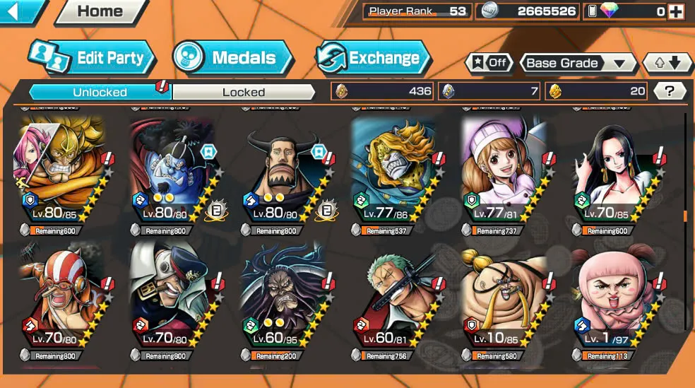BR418-IOS+Android-Hyber Boost 56+10 Ex(Luffy Gear 5 +Yamato Ace+Kid Law+Shank Red+Luffy+Zoro+Yamato Red+Big Mom+White Beard+Oden)+Vip Medal+Support 163%+Many Bounty Festival Max+Donflamingo Max+Ben Beckman+Uta+King Alber+Bluneo+Kaku+Dorry