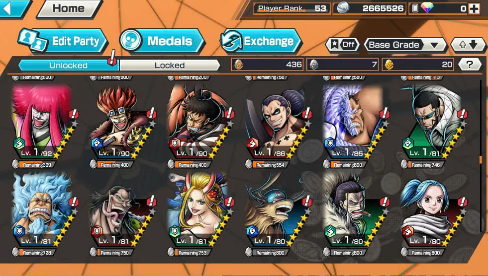 BR418-IOS+Android-Hyber Boost 56+10 Ex(Luffy Gear 5 +Yamato Ace+Kid Law+Shank Red+Luffy+Zoro+Yamato Red+Big Mom+White Beard+Oden)+Vip Medal+Support 163%+Many Bounty Festival Max+Donflamingo Max+Ben Beckman+Uta+King Alber+Bluneo+Kaku+Dorry