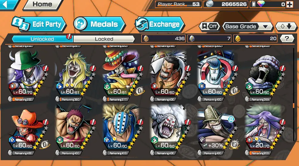 BR418-IOS+Android-Hyber Boost 56+10 Ex(Luffy Gear 5 +Yamato Ace+Kid Law+Shank Red+Luffy+Zoro+Yamato Red+Big Mom+White Beard+Oden)+Vip Medal+Support 163%+Many Bounty Festival Max+Donflamingo Max+Ben Beckman+Uta+King Alber+Bluneo+Kaku+Dorry