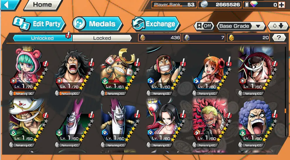 BR418-IOS+Android-Hyber Boost 56+10 Ex(Luffy Gear 5 +Yamato Ace+Kid Law+Shank Red+Luffy+Zoro+Yamato Red+Big Mom+White Beard+Oden)+Vip Medal+Support 163%+Many Bounty Festival Max+Donflamingo Max+Ben Beckman+Uta+King Alber+Bluneo+Kaku+Dorry