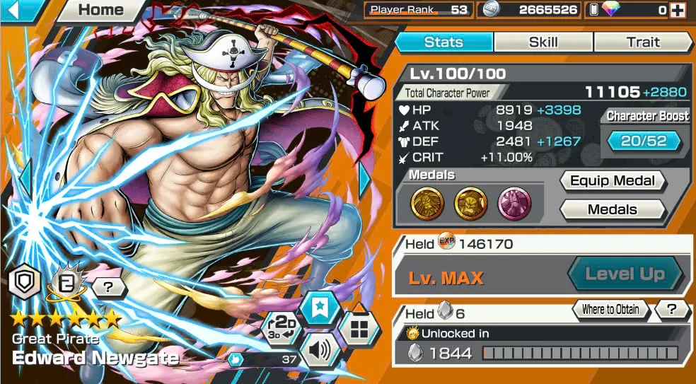 BR418-IOS+Android-Hyber Boost 56+10 Ex(Luffy Gear 5 +Yamato Ace+Kid Law+Shank Red+Luffy+Zoro+Yamato Red+Big Mom+White Beard+Oden)+Vip Medal+Support 163%+Many Bounty Festival Max+Donflamingo Max+Ben Beckman+Uta+King Alber+Bluneo+Kaku+Dorry