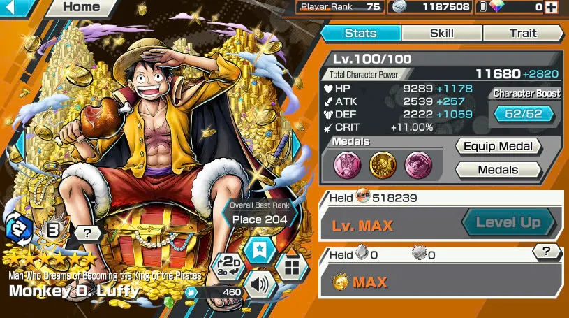 BR464-IOS+Android-Hyber Boost 66+Luffy Full Boost 4+5 Ex(Garp+Lucci+Roger v2+Kid Law)+Vip Medal+Support 164%+Many Bounty Festival Max(Sabo Stembede+Ben Beckman+King+Young Ray+Donflamingo)