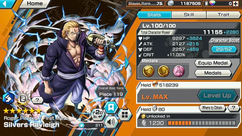 BR464-IOS+Android-Hyber Boost 66+Luffy Full Boost 4+5 Ex(Garp+Lucci+Roger v2+Kid Law)+Vip Medal+Support 164%+Many Bounty Festival Max(Sabo Stembede+Ben Beckman+King+Young Ray+Donflamingo)