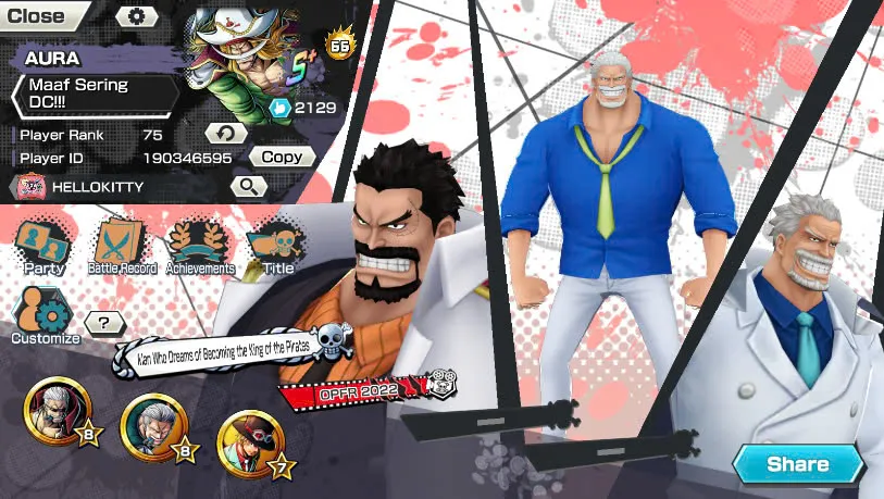 BR464-IOS+Android-Hyber Boost 66+Luffy Full Boost 4+5 Ex(Garp+Lucci+Roger v2+Kid Law)+Vip Medal+Support 164%+Many Bounty Festival Max(Sabo Stembede+Ben Beckman+King+Young Ray+Donflamingo)