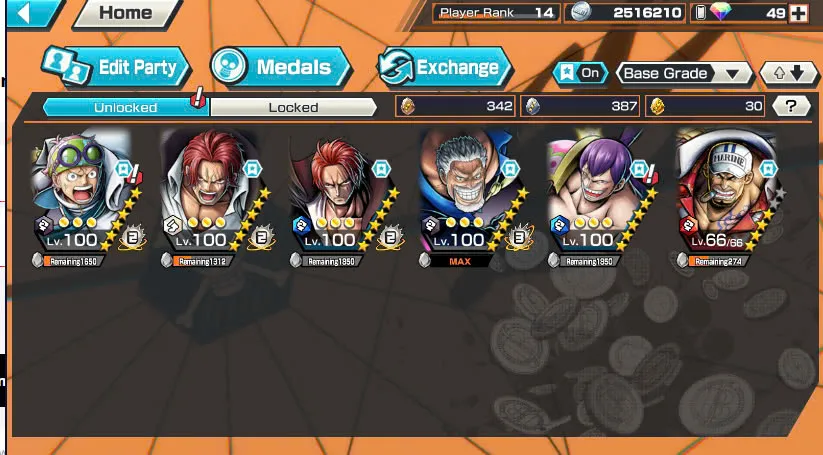 BR484-IOS+Android-Garp Full Boost 52/52+4 Ex(Shank v4+Akainu+Shank v2)+Good Medal+Kaku Max+Koby Max+Cracker Max+Shiryu v2+Sanji+Sentomaru v2+Egghead Luffy+Oden v2