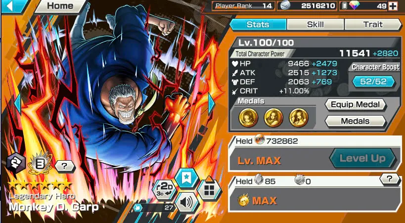 BR484-IOS+Android-Garp Full Boost 52/52+4 Ex(Shank v4+Akainu+Shank v2)+Good Medal+Kaku Max+Koby Max+Cracker Max+Shiryu v2+Sanji+Sentomaru v2+Egghead Luffy+Oden v2