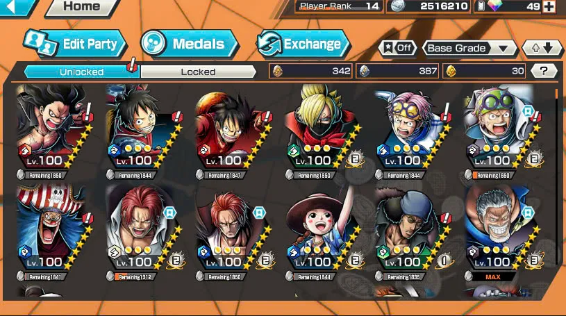 BR484-IOS+Android-Garp Full Boost 52/52+4 Ex(Shank v4+Akainu+Shank v2)+Good Medal+Kaku Max+Koby Max+Cracker Max+Shiryu v2+Sanji+Sentomaru v2+Egghead Luffy+Oden v2