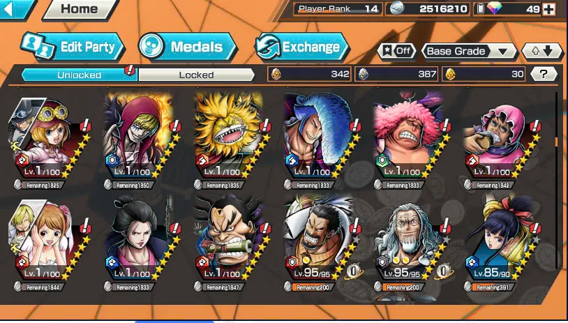 BR484-IOS+Android-Garp Full Boost 52/52+4 Ex(Shank v4+Akainu+Shank v2)+Good Medal+Kaku Max+Koby Max+Cracker Max+Shiryu v2+Sanji+Sentomaru v2+Egghead Luffy+Oden v2