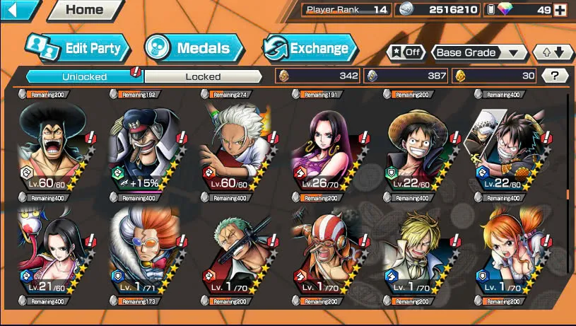 BR484-IOS+Android-Garp Full Boost 52/52+4 Ex(Shank v4+Akainu+Shank v2)+Good Medal+Kaku Max+Koby Max+Cracker Max+Shiryu v2+Sanji+Sentomaru v2+Egghead Luffy+Oden v2
