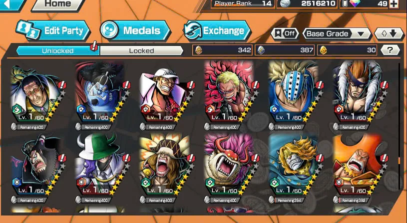 BR484-IOS+Android-Garp Full Boost 52/52+4 Ex(Shank v4+Akainu+Shank v2)+Good Medal+Kaku Max+Koby Max+Cracker Max+Shiryu v2+Sanji+Sentomaru v2+Egghead Luffy+Oden v2