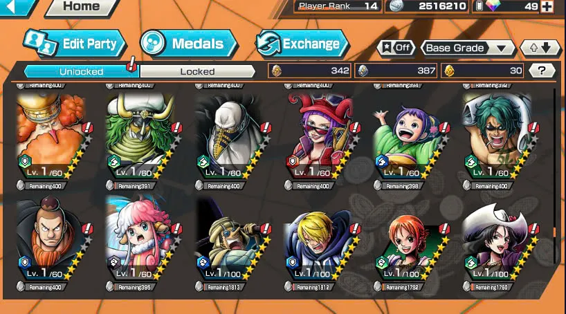 BR484-IOS+Android-Garp Full Boost 52/52+4 Ex(Shank v4+Akainu+Shank v2)+Good Medal+Kaku Max+Koby Max+Cracker Max+Shiryu v2+Sanji+Sentomaru v2+Egghead Luffy+Oden v2