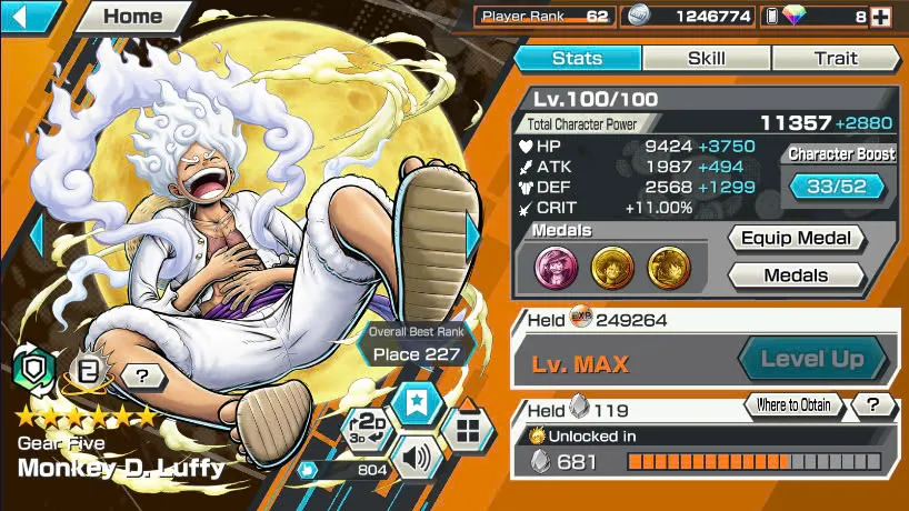 BR487-IOS+Android-Hyber Boost 68+Kid Law Full Boost+4 Ex Max 11K Power(Shank v4+Lucci+Luffy Gear 5)+Vip Medal+Support 163%+Uta Max+Ulti Max+Brook+S-Hawk+Rayleigh+Yasopp+Karasu+Noland+Sanji