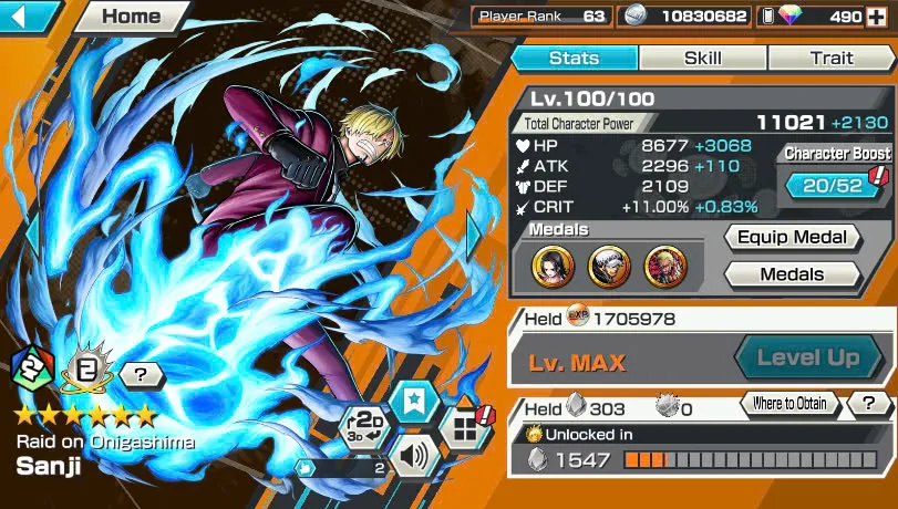 BR490-Android-Hyber Boost 66+490 Diamond RD+12 Ex(Zoro Full Boost+Kuzan+Lucci+Snake+Roger v1+Kaido+Gear 5+Roger v2+Luffy+Yamato v2+Kid Law+Shank v2)+Vip Medal+Support 165%+Many Bounty Festival Max+Strong Account