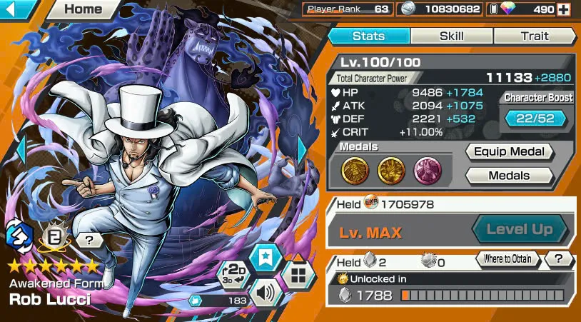 BR490-Android-Hyber Boost 66+490 Diamond RD+12 Ex(Zoro Full Boost+Kuzan+Lucci+Snake+Roger v1+Kaido+Gear 5+Roger v2+Luffy+Yamato v2+Kid Law+Shank v2)+Vip Medal+Support 165%+Many Bounty Festival Max+Strong Account