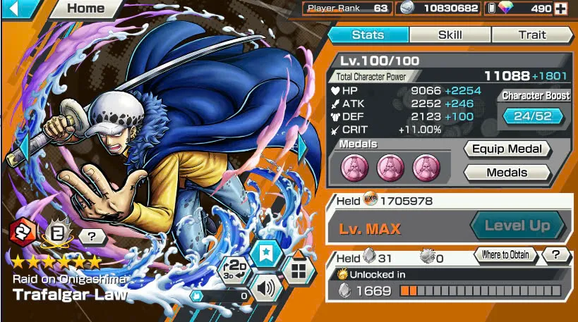 BR490-Android-Hyber Boost 66+490 Diamond RD+12 Ex(Zoro Full Boost+Kuzan+Lucci+Snake+Roger v1+Kaido+Gear 5+Roger v2+Luffy+Yamato v2+Kid Law+Shank v2)+Vip Medal+Support 165%+Many Bounty Festival Max+Strong Account