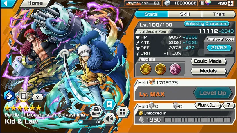 BR490-Android-Hyber Boost 66+490 Diamond RD+12 Ex(Zoro Full Boost+Kuzan+Lucci+Snake+Roger v1+Kaido+Gear 5+Roger v2+Luffy+Yamato v2+Kid Law+Shank v2)+Vip Medal+Support 165%+Many Bounty Festival Max+Strong Account