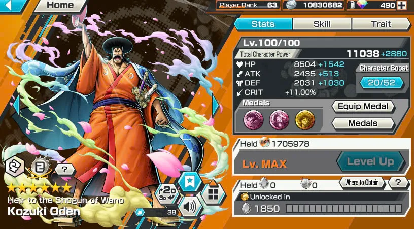 BR490-Android-Hyber Boost 66+490 Diamond RD+12 Ex(Zoro Full Boost+Kuzan+Lucci+Snake+Roger v1+Kaido+Gear 5+Roger v2+Luffy+Yamato v2+Kid Law+Shank v2)+Vip Medal+Support 165%+Many Bounty Festival Max+Strong Account