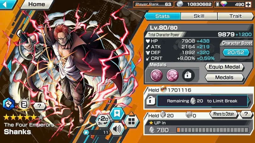 BR490-Android-Hyber Boost 66+490 Diamond RD+12 Ex(Zoro Full Boost+Kuzan+Lucci+Snake+Roger v1+Kaido+Gear 5+Roger v2+Luffy+Yamato v2+Kid Law+Shank v2)+Vip Medal+Support 165%+Many Bounty Festival Max+Strong Account