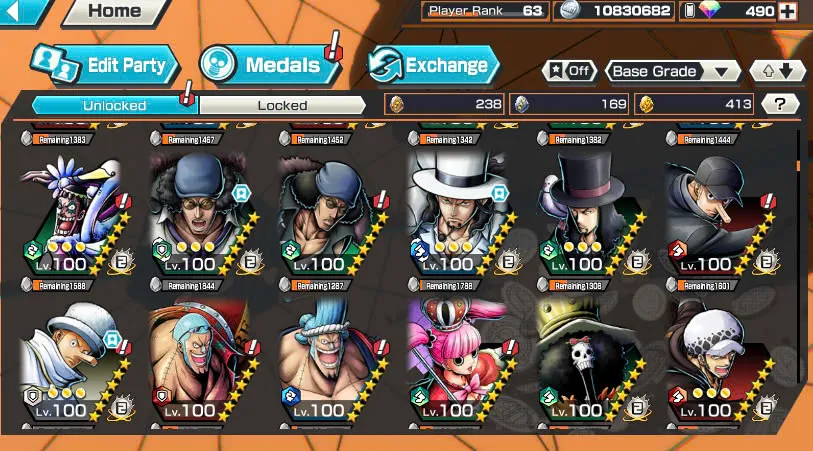 BR490-Android-Hyber Boost 66+490 Diamond RD+12 Ex(Zoro Full Boost+Kuzan+Lucci+Snake+Roger v1+Kaido+Gear 5+Roger v2+Luffy+Yamato v2+Kid Law+Shank v2)+Vip Medal+Support 165%+Many Bounty Festival Max+Strong Account
