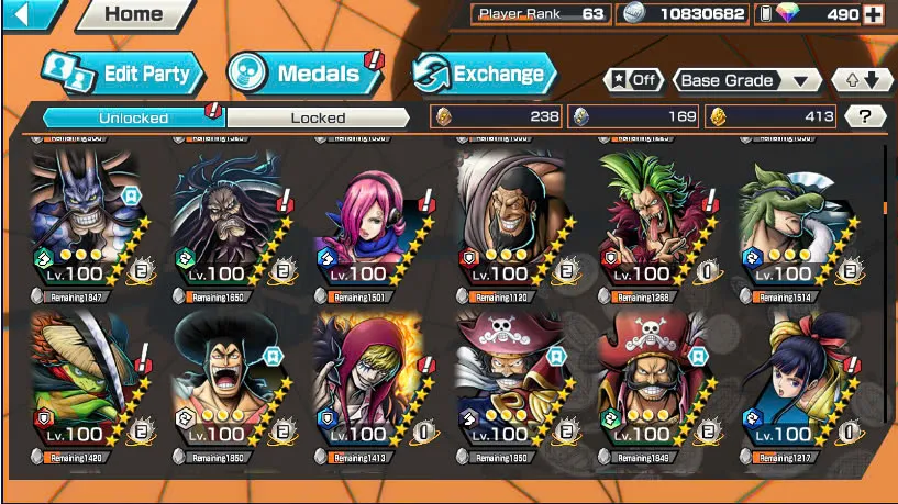 BR490-Android-Hyber Boost 66+490 Diamond RD+12 Ex(Zoro Full Boost+Kuzan+Lucci+Snake+Roger v1+Kaido+Gear 5+Roger v2+Luffy+Yamato v2+Kid Law+Shank v2)+Vip Medal+Support 165%+Many Bounty Festival Max+Strong Account