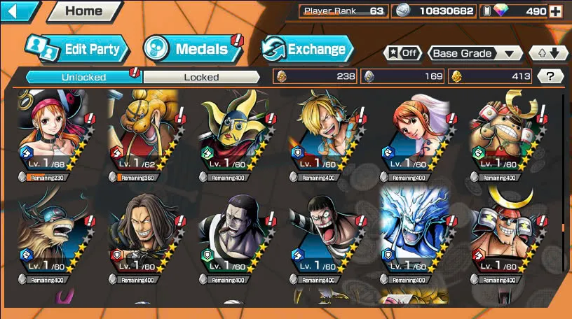 BR490-Android-Hyber Boost 66+490 Diamond RD+12 Ex(Zoro Full Boost+Kuzan+Lucci+Snake+Roger v1+Kaido+Gear 5+Roger v2+Luffy+Yamato v2+Kid Law+Shank v2)+Vip Medal+Support 165%+Many Bounty Festival Max+Strong Account