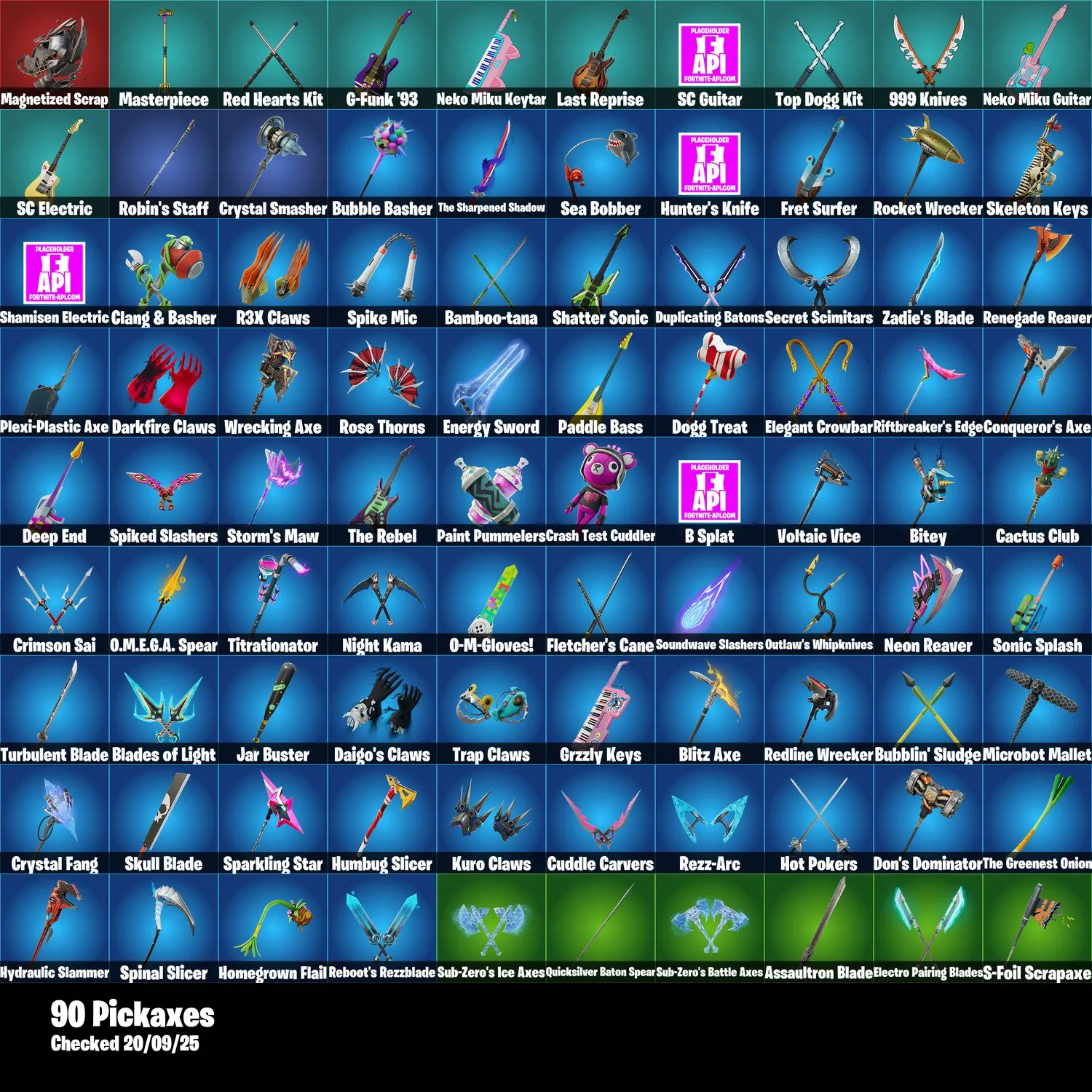 F1202 88 Skins (Fishstick, Neko Hatsune, Shadow Vox, Showboat, Slammin' Bass, Wastelander Magneto, Robin, Sabrina Carpenter, Knight Conqueror, Hero Baymax, Peabody, and More)