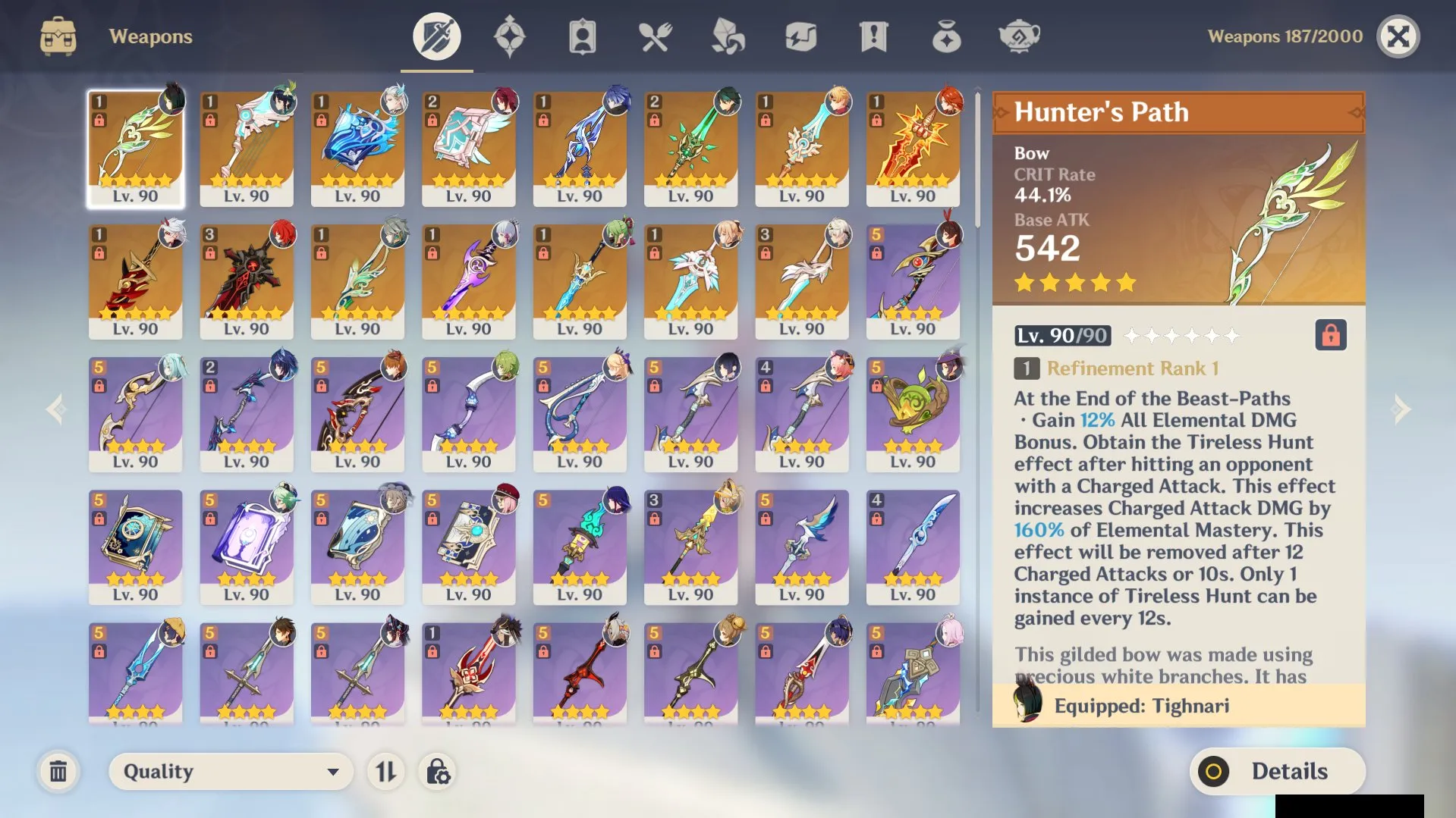 GI975 AR60 70 Chars 50 Max Friendship Mavuika Furina Neuvillette Raiden Kazuha Ayaka Tartaglia Hunter’s Path (G)