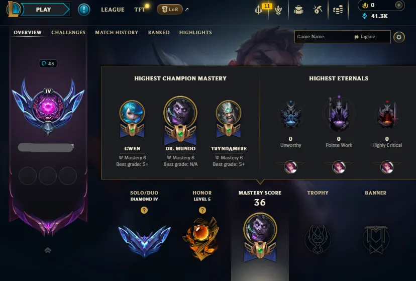 D1 MMR🔥Diamond 4 31LP (7W/6) Handleveled🚀+30/-10LP Gains💎41K BE 9Skins 18Chromas⭐Name Changeable🏆Master Rewards✔️Recovery Info Included✅Lifetime Ownershi