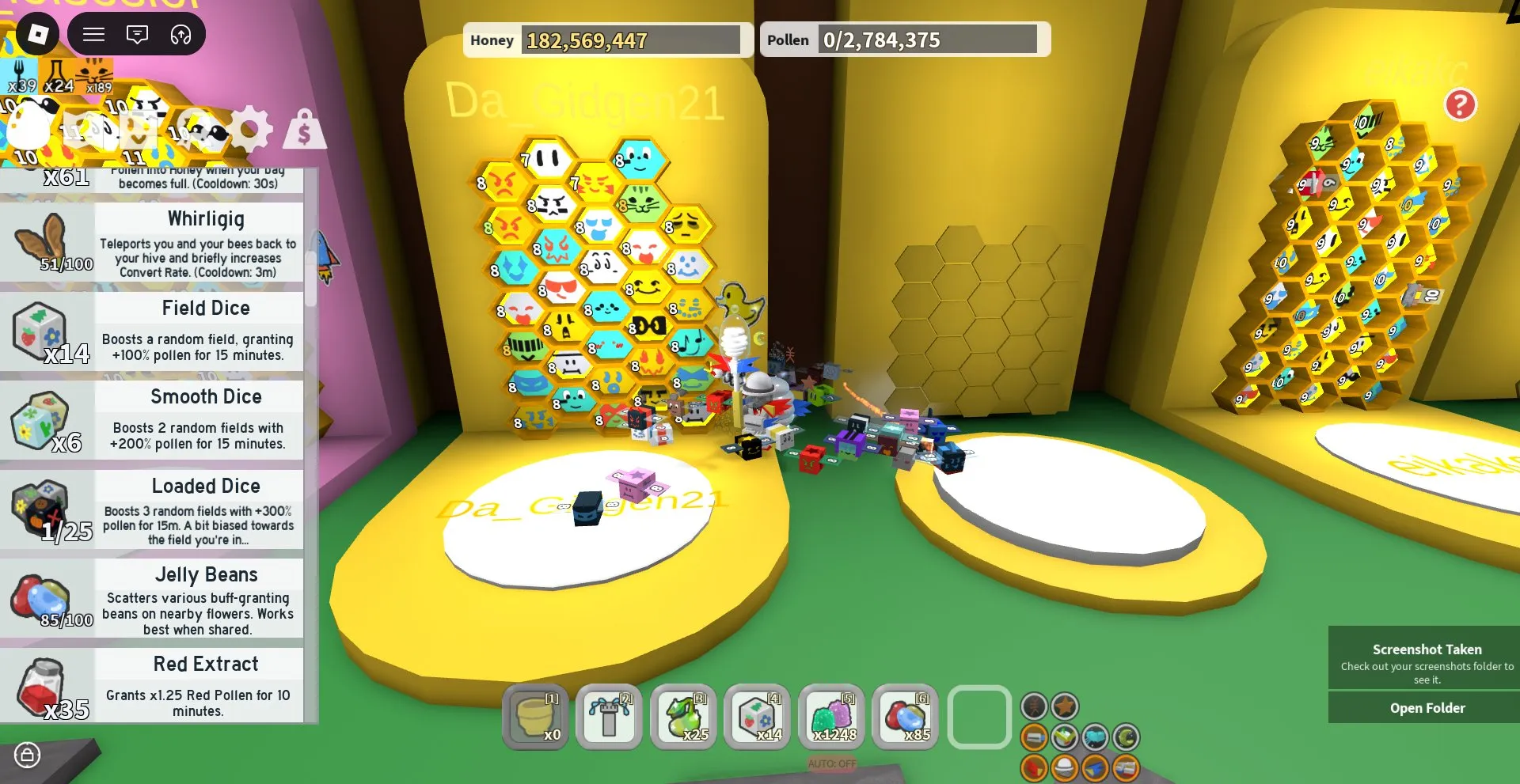 RBL3005 Bee Swarm Simulator Account 34 Bees Super Smoothie Magic Bean Sprinkler Builder Gumdrops Coconut Clogs Dragonfly Treat Stinger Micro Converter Field Dice Loaded Dice Jelly Beans Red Extract Blue Extract Glitter (G)