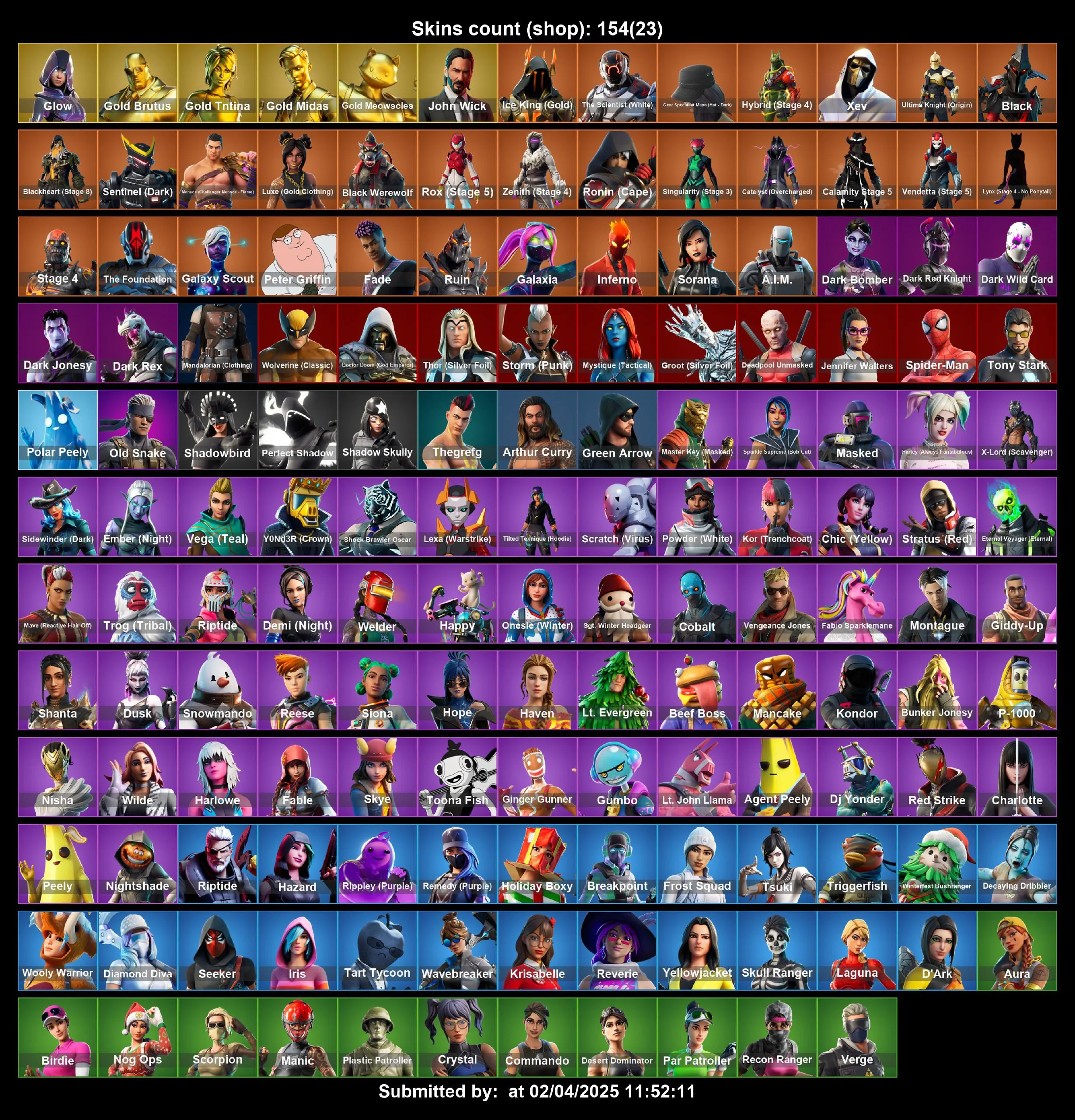 [PC/PS4-5/XBOX] 154 Skins | Glow | John Wick | Gold Midas | Galaxia | Inferno | Galaxy Scout | Gref G | Spider Man | Rebirth Harley Quinn | Full Email Access