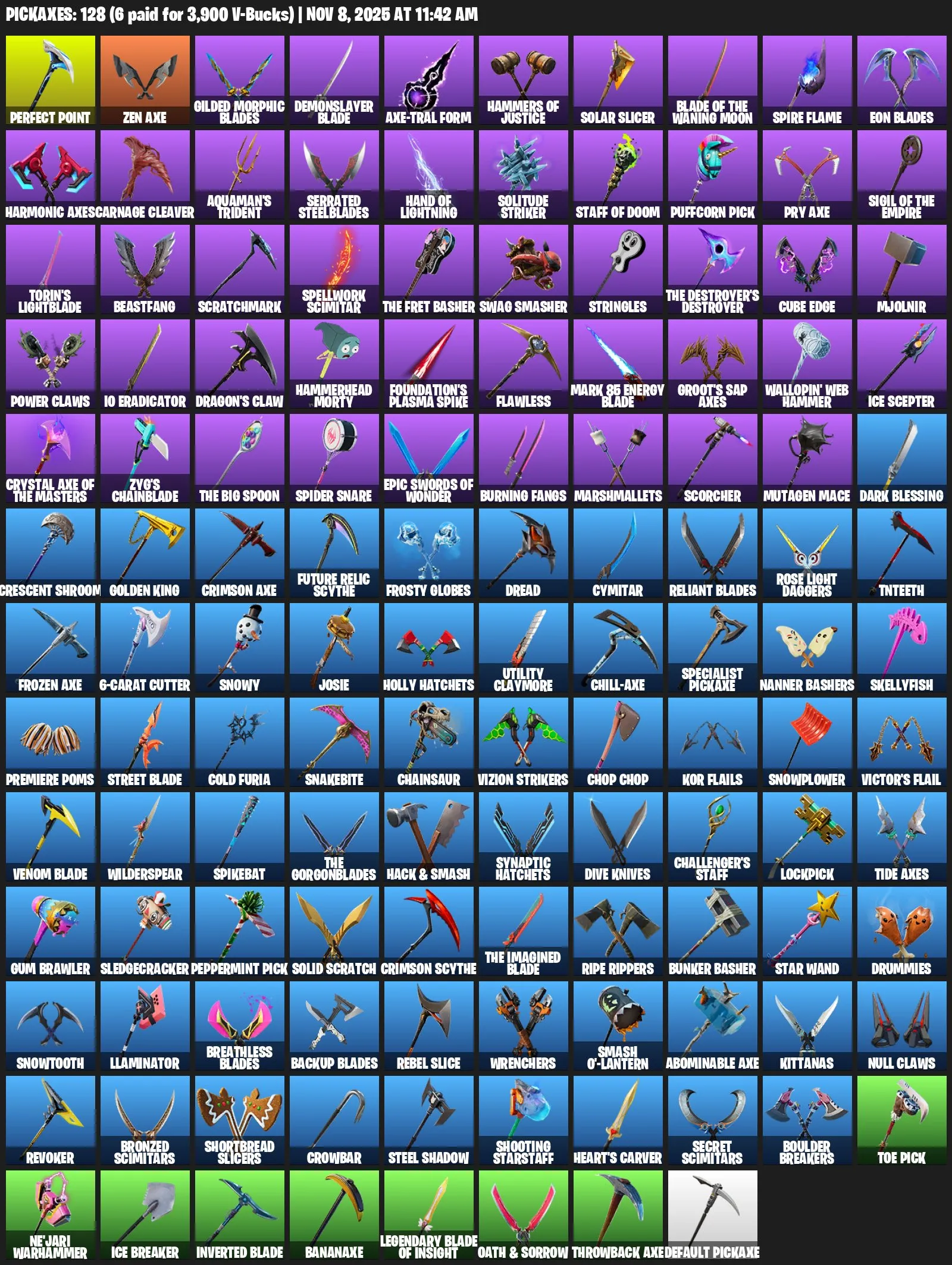 F986 126 Skins, Ghoul Trooper, FrostBite, Prodigy, Deadpool, Full Access, 116 Gliders, 128 Pickaxes, 120 Emotes 