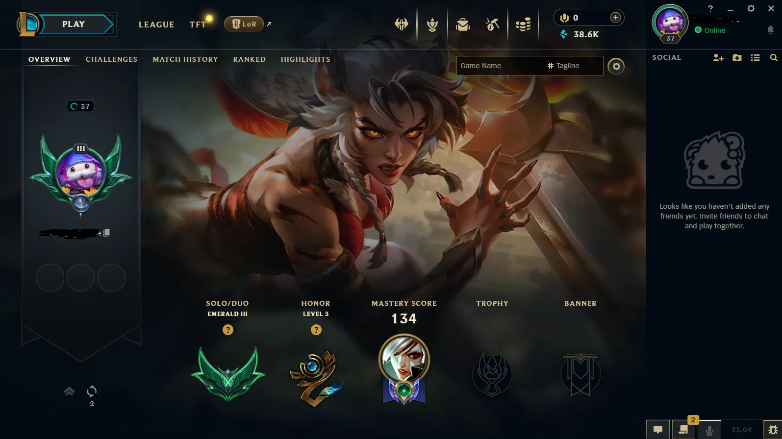 👑 EUW ⸱ Emerald 3 🎗️ S15 Split 1 ( NEW ) 💎 %67 WINRATE / DIAMOND MMR 🎀 TOP / RIVEN Main 🚀 38.6K B.E ❄️ High Quality LOL Account ⭐ Warranty ✨ Full Access ⌛ Instant Delivery 📧 Mail Changeable 📷 Check Photos